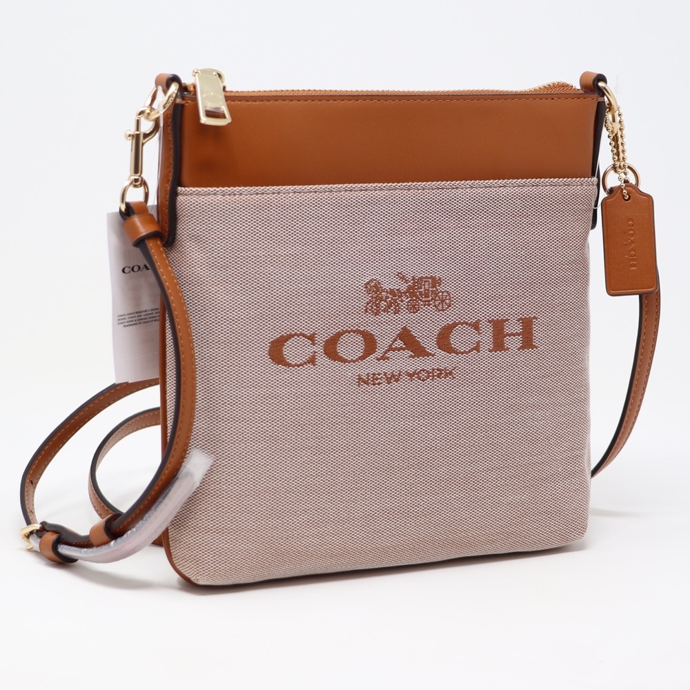 New Coach Kitt Horse and Carriage Jacquard and Leather Crossbody Bag Amber - Picture 4 of 13